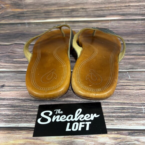 OluKai Wana Brown Leather Women's Thong Sandals - Picture 4 of 8